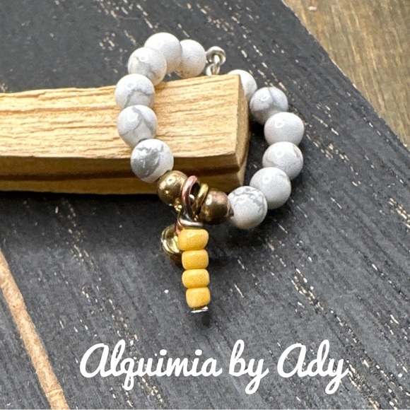 beaded bohemian ring band howlite charms multi stones - Picture 1 of 2